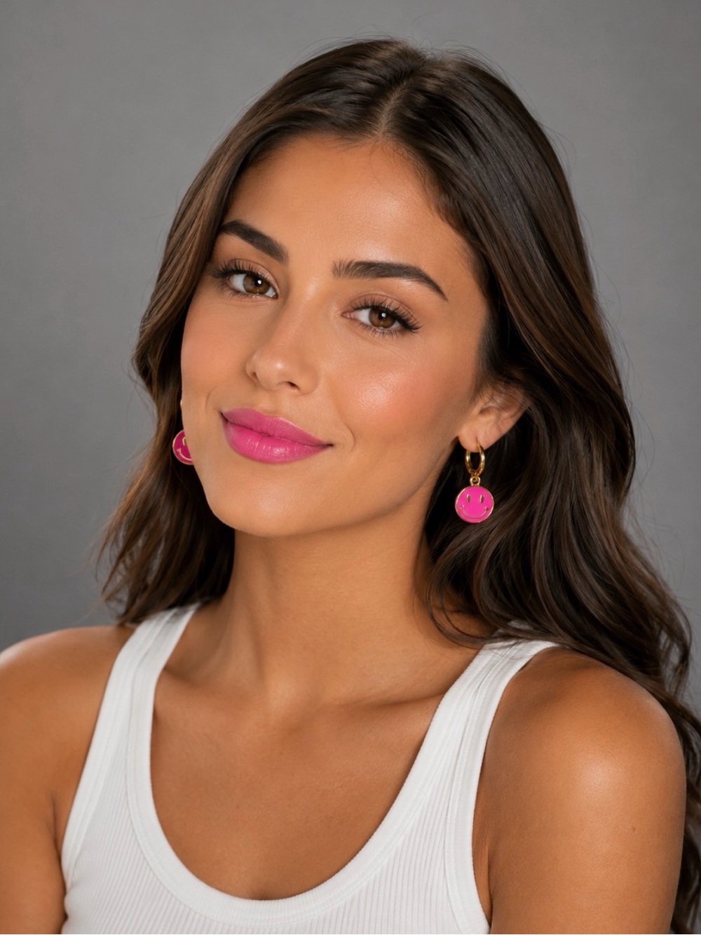 (NWOT) Pink/Gold Smiley Face Dangle Earrings